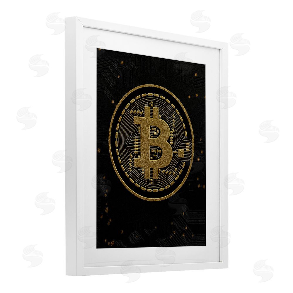 Svetlana Aleynikova Bold Golden Digital Currency White Framed Print Under Glass Wall Art