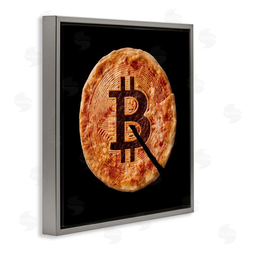 Svetlana Aleynikova Crypto Pizza Slice Gray Floating Frame Canvas Wall Art Print