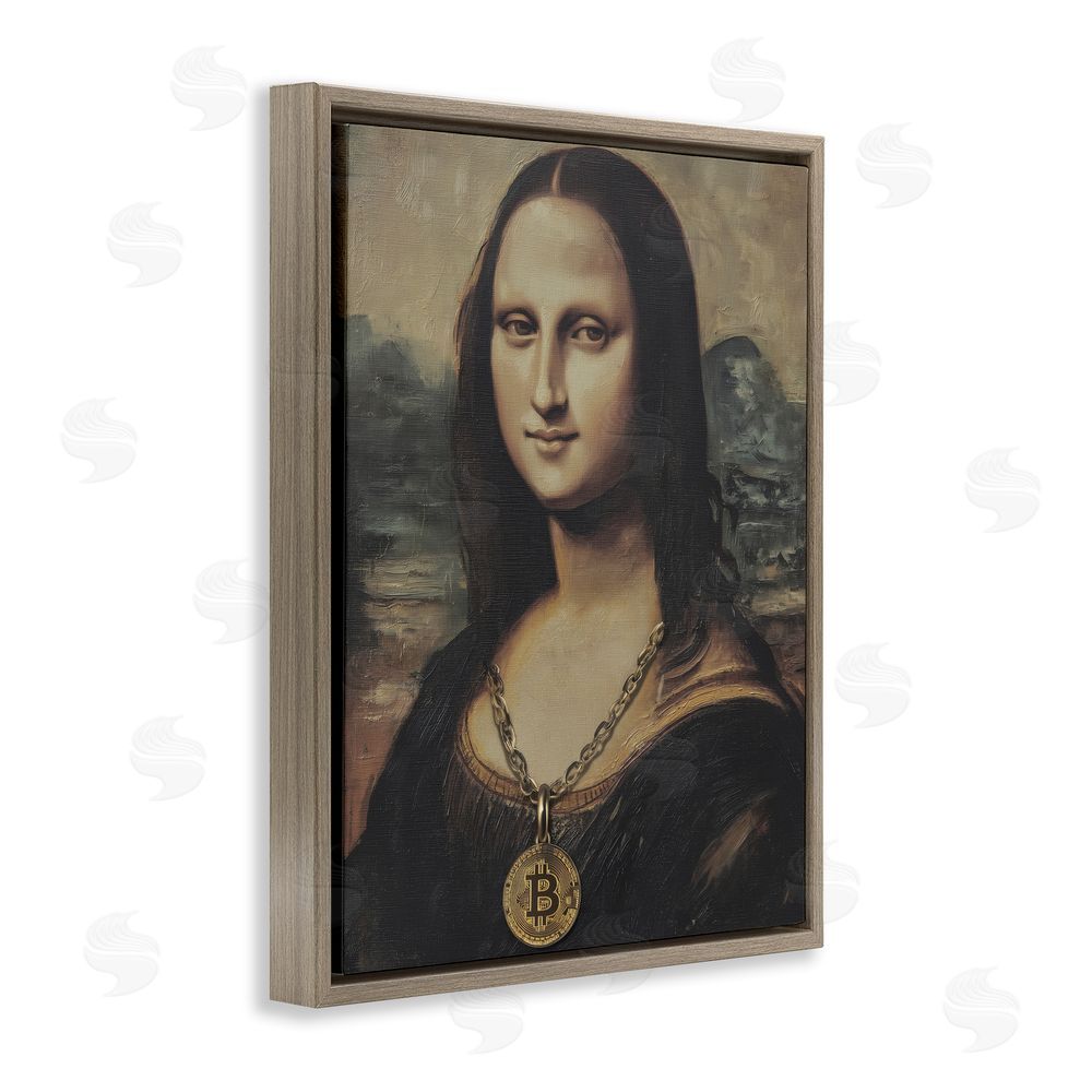 Svetlana Aleynikova Iconic Bitcoin Smile Classic Brown Floating Frame Canvas Wall Art Print