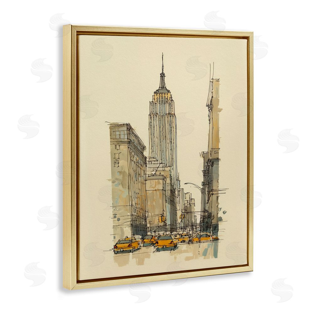 Svetlana Aleynikova NY City Lines Contour Gold Floating Frame Canvas Wall Art Print