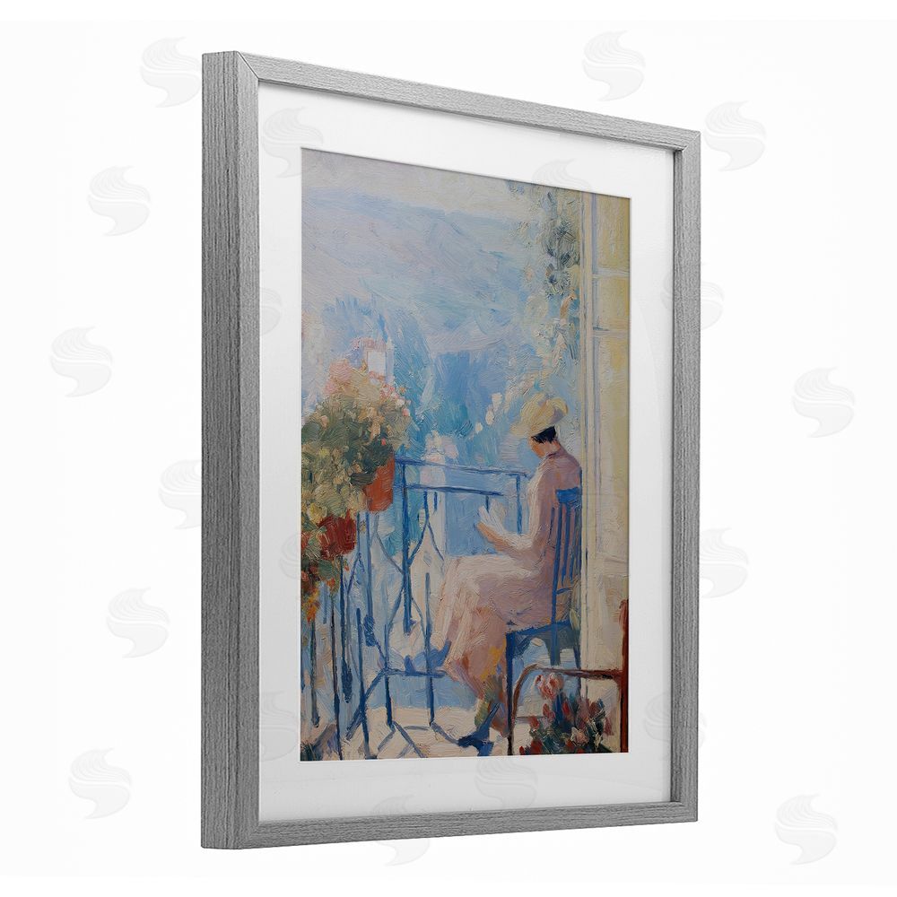 Svetlana Aleynikova Reading In The Sun Gray Framed Print Under Glass Wall Art