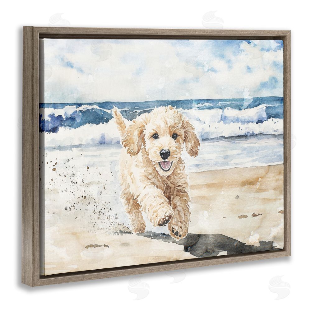Svetlana Aleynikova Ocean's Best Friend Pup Brown Floating Frame Canvas Wall Art Print