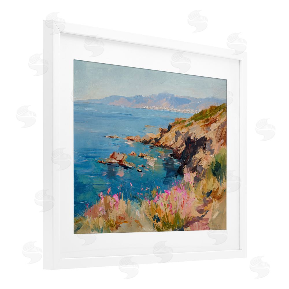 Svetlana Aleynikova Where Mountains Meet Sea White Framed Print Under Glass Wall Art
