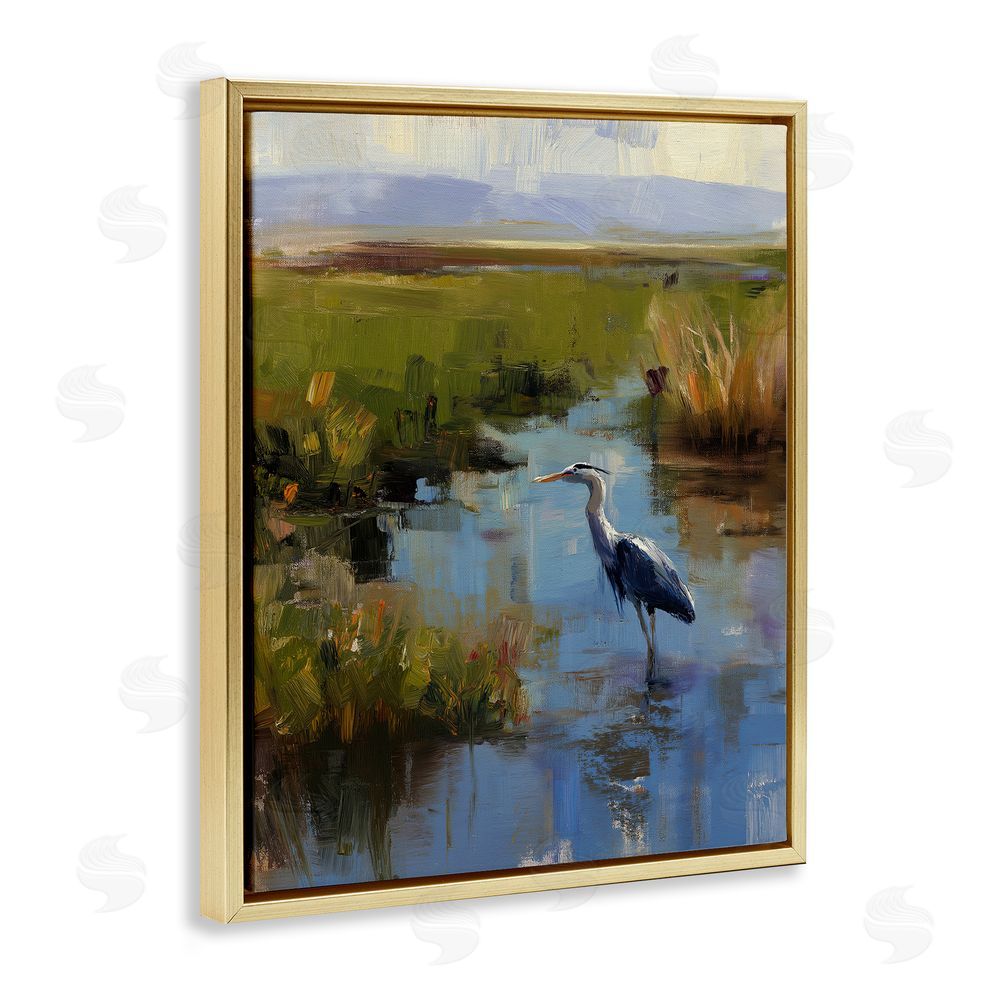 Svetlana Aleynikova Bird Among The Reeds Gold Floating Frame Canvas Wall Art Print