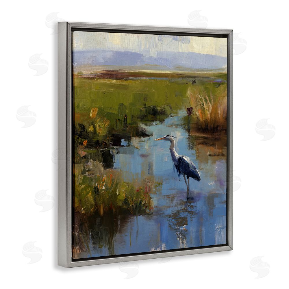 Svetlana Aleynikova Bird Among The Reeds Gray Floating Frame Canvas Wall Art Print