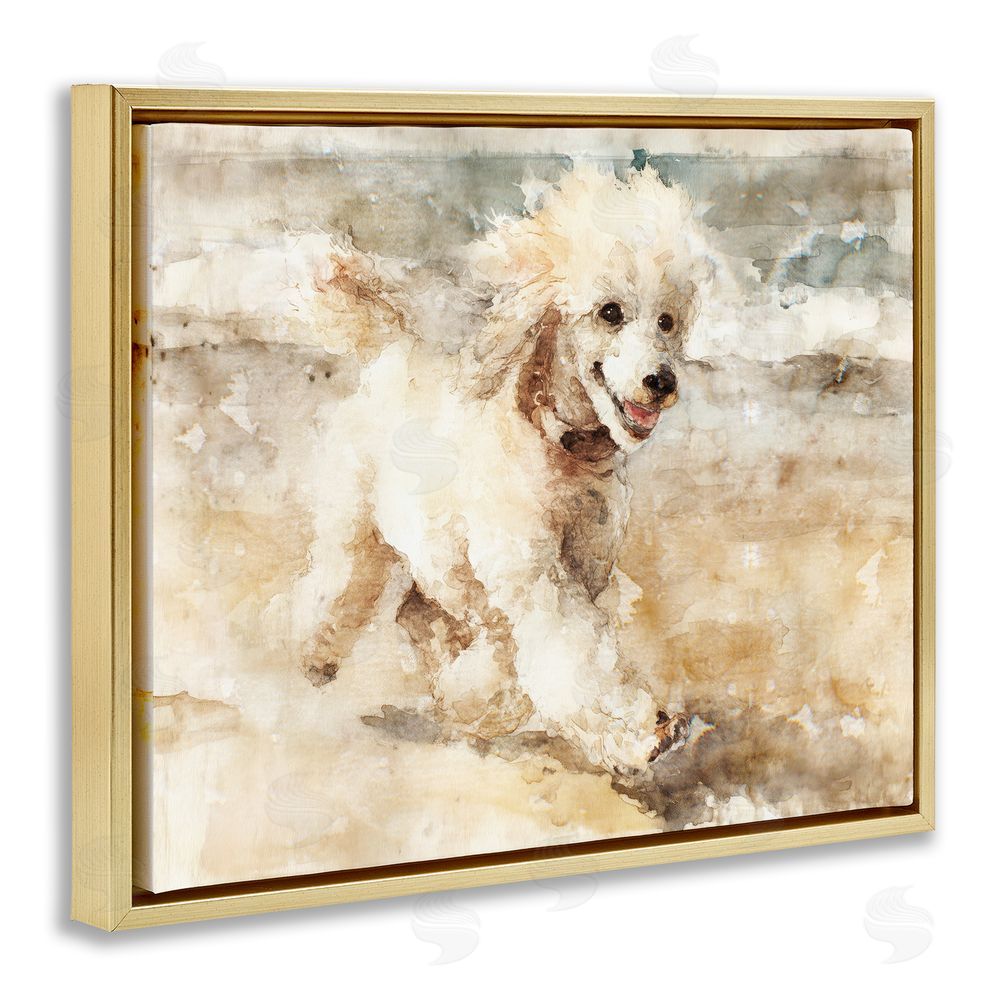 Svetlana Aleynikova Coastal Breeze & Poodle Gold Floating Frame Canvas Wall Art Print