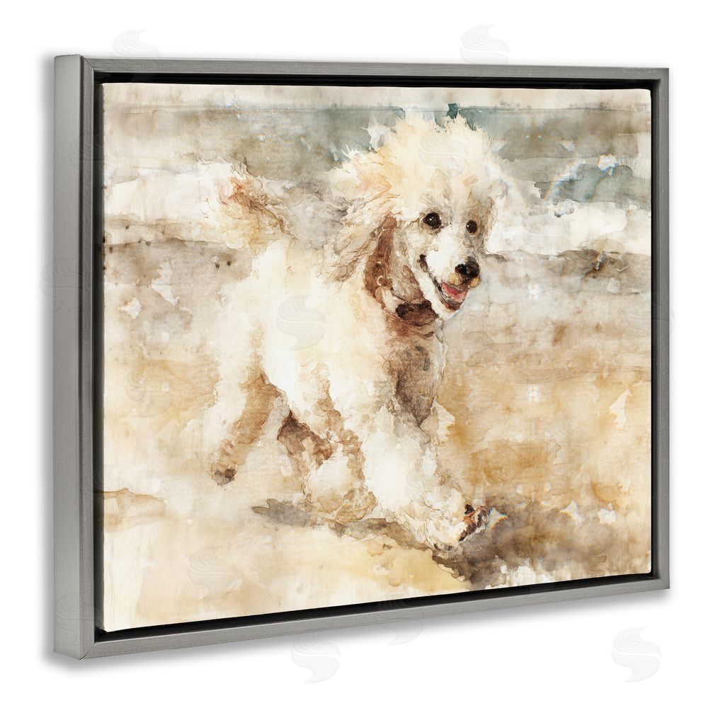 Svetlana Aleynikova Coastal Breeze & Poodle Gray Floating Frame Canvas Wall Art Print