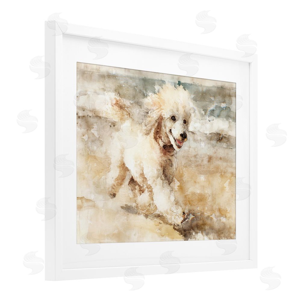Svetlana Aleynikova Coastal Breeze & Poodle White Framed Print Under Glass Wall Art