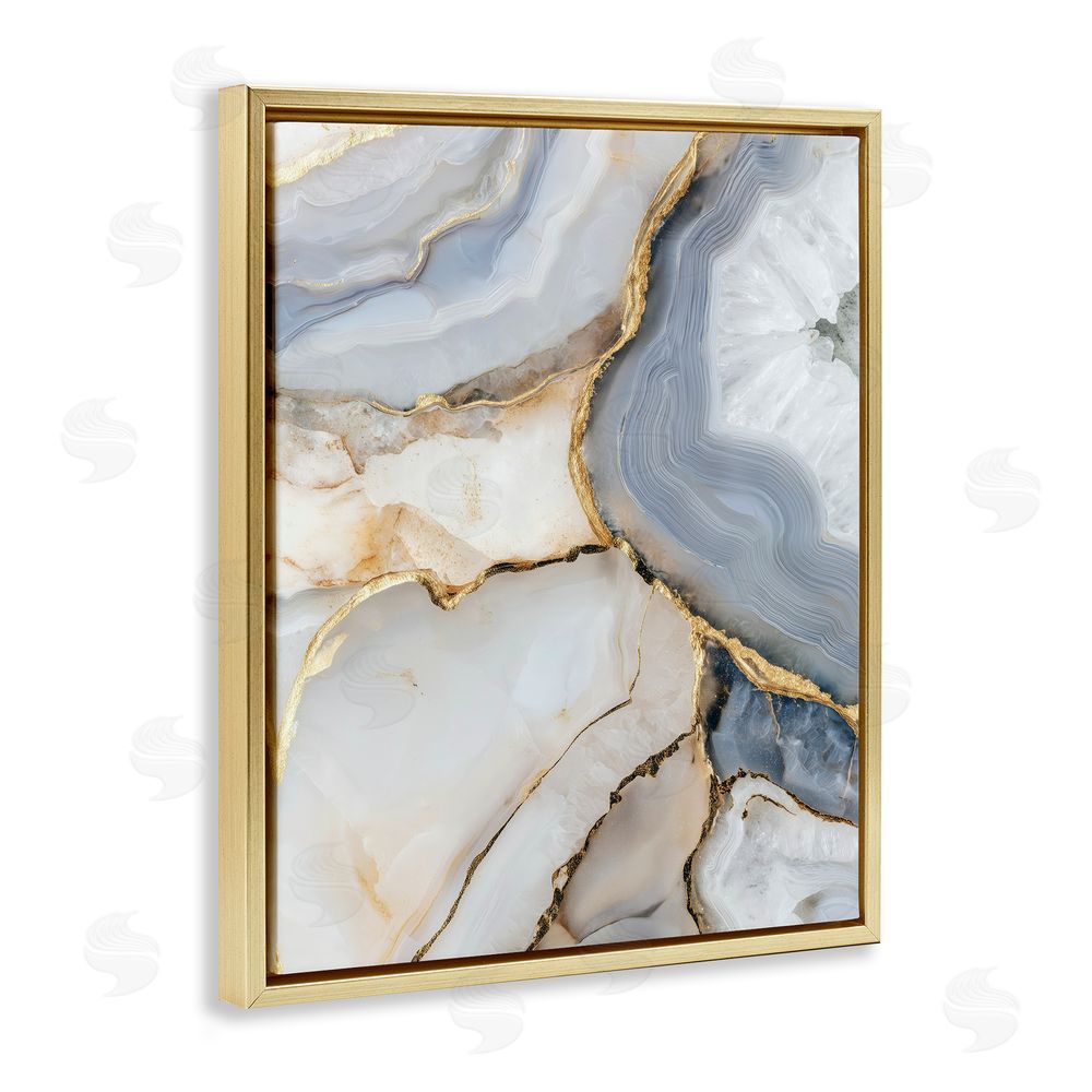 Svetlana Aleynikova White And Gray Geode Gold Floating Frame Canvas Wall Art Print