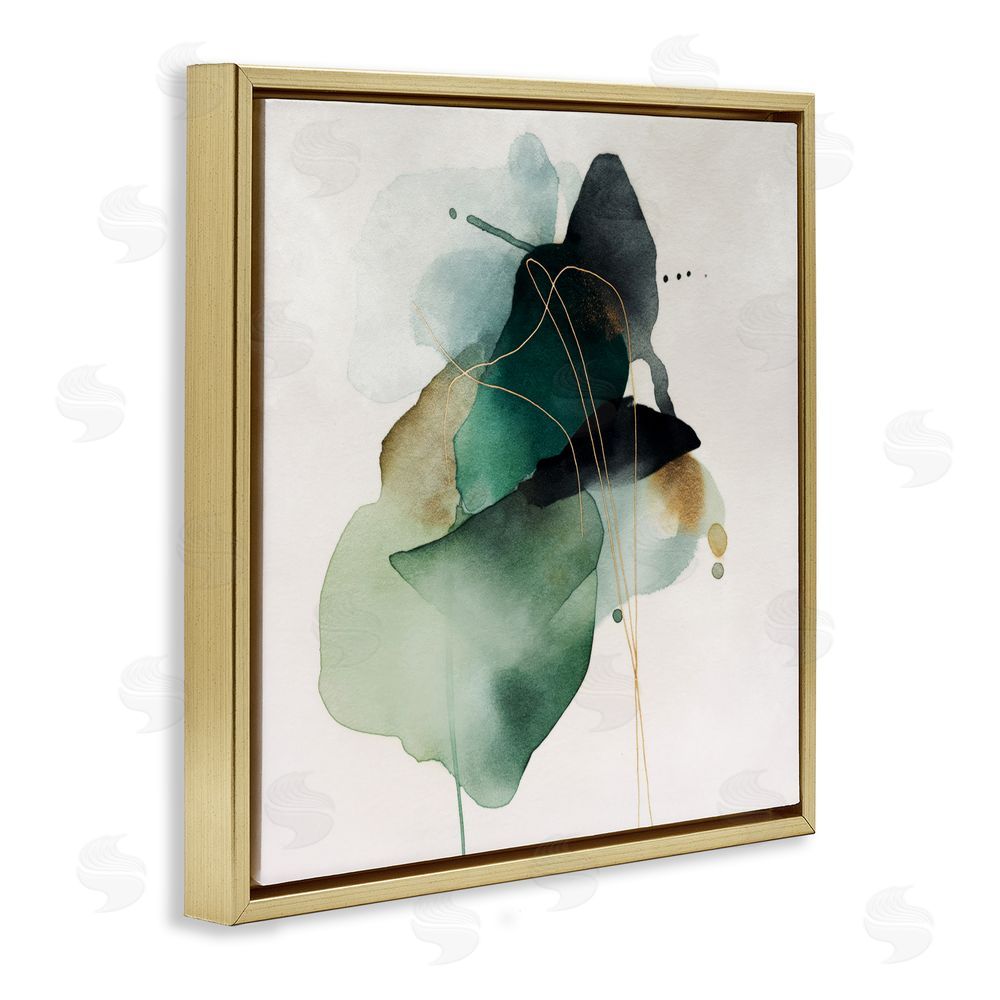 Svetlana Aleynikova Fluid Emerald Cascade Gold Floating Frame Canvas Wall Art Print