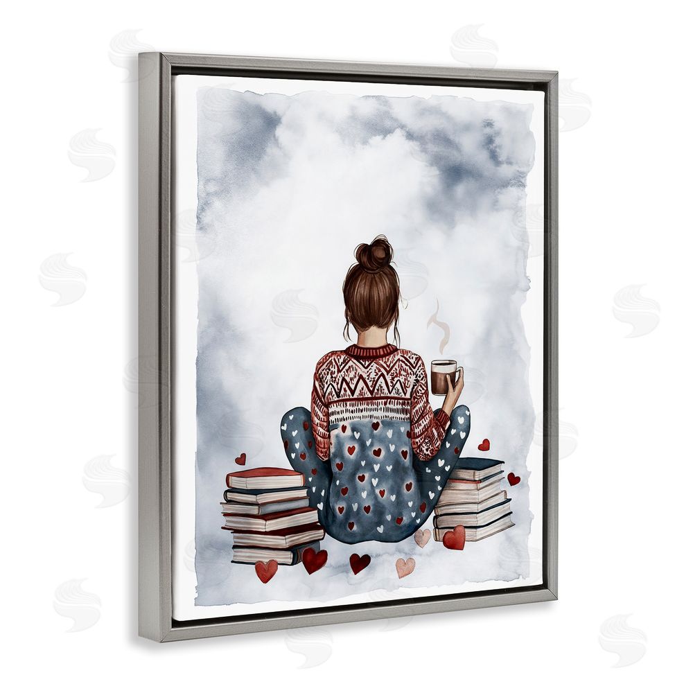 Svetlana Aleynikova Cozy Ritual Reader Gray Floating Frame Canvas Wall Art Print