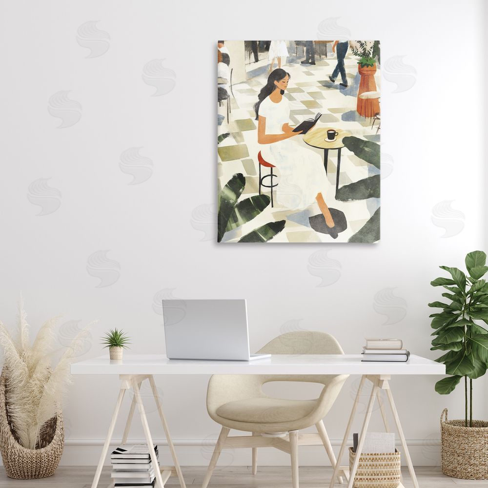 Svetlana Aleynikova Coffee & Pages in Cafe Stretched Canvas Wall Art in Room