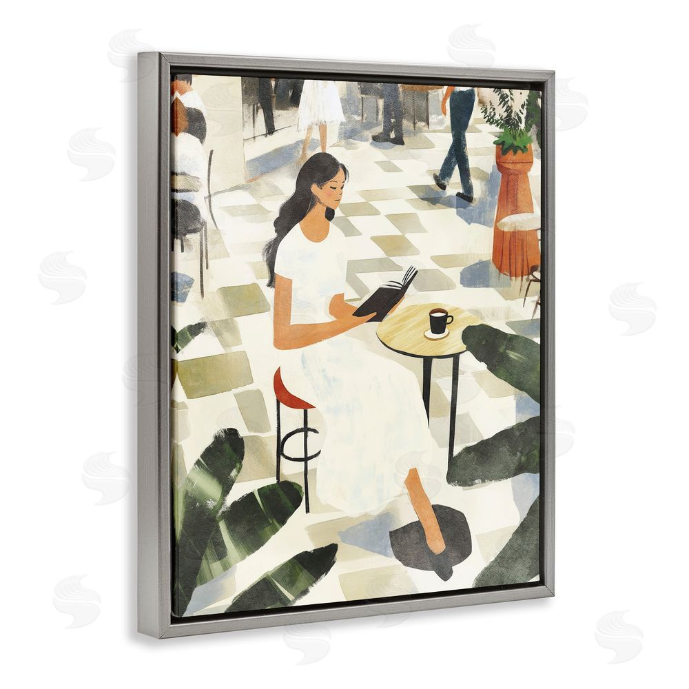 Svetlana Aleynikova Coffee & Pages in Cafe Gray Floating Frame Canvas Wall Art Print