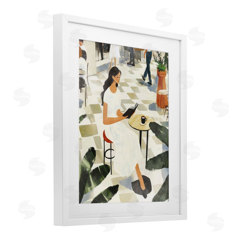 Svetlana Aleynikova Coffee & Pages in Cafe White Framed Print Under Glass Wall Art