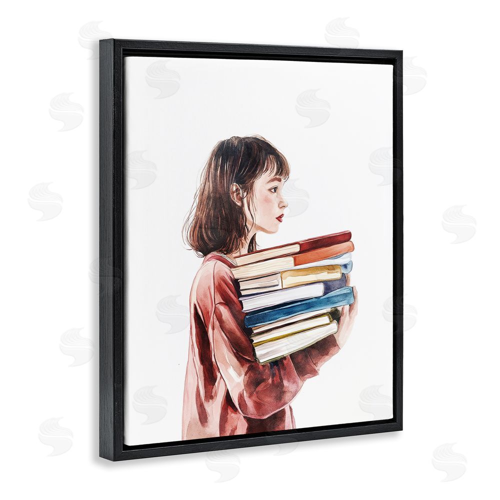 Svetlana Aleynikova The Book Bearer Girl Black Floating Frame Canvas Wall Art Print
