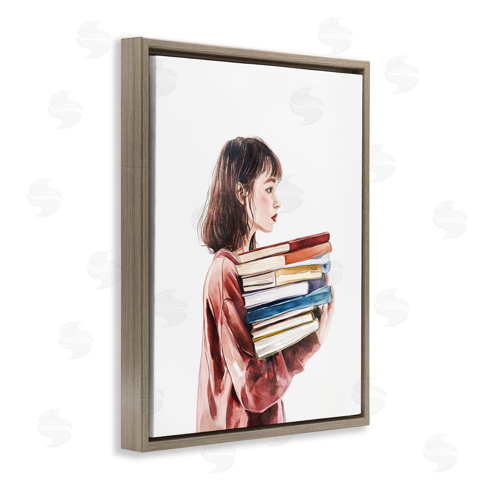 Svetlana Aleynikova The Book Bearer Girl Brown Floating Frame Canvas Wall Art Print