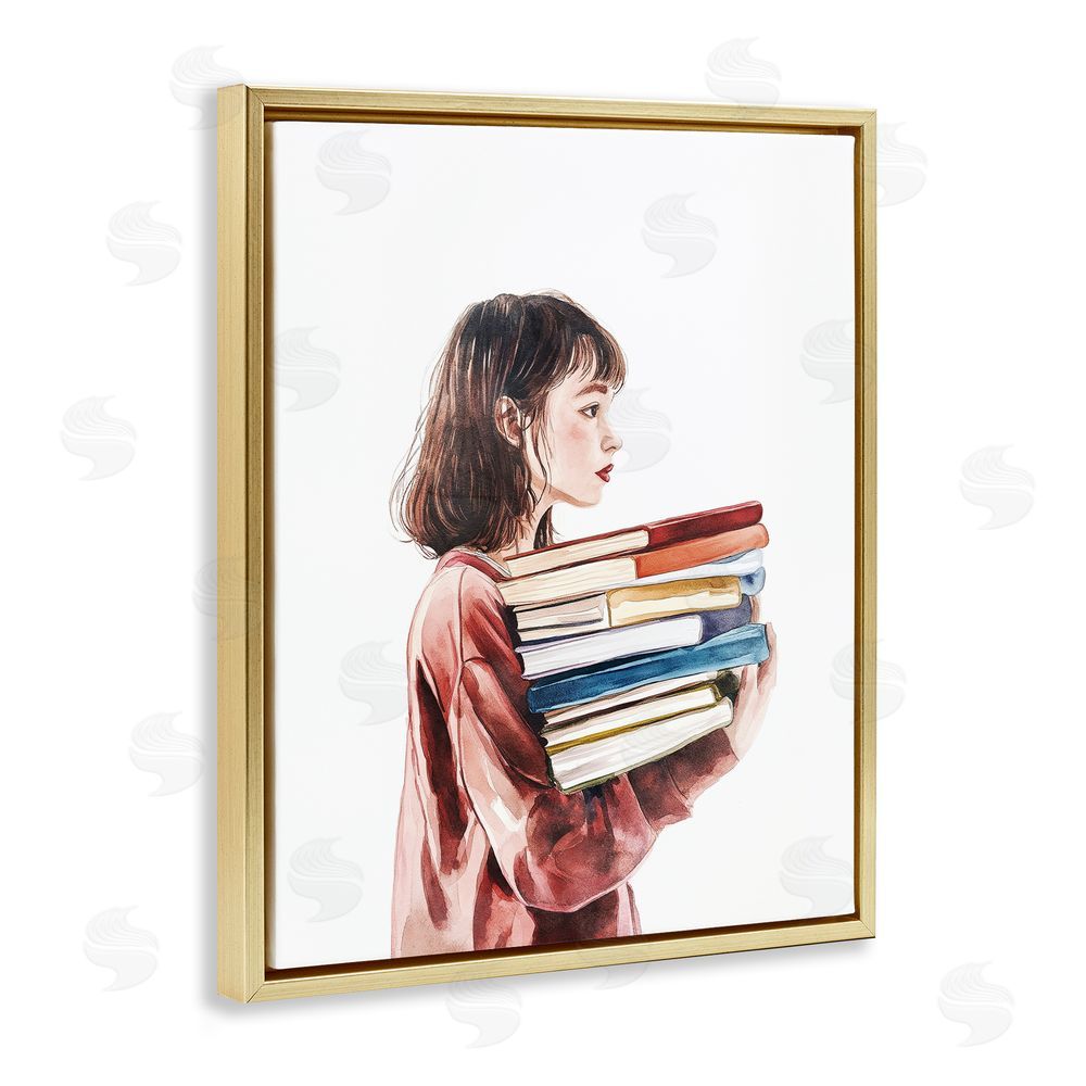 Svetlana Aleynikova The Book Bearer Girl Gold Floating Frame Canvas Wall Art Print