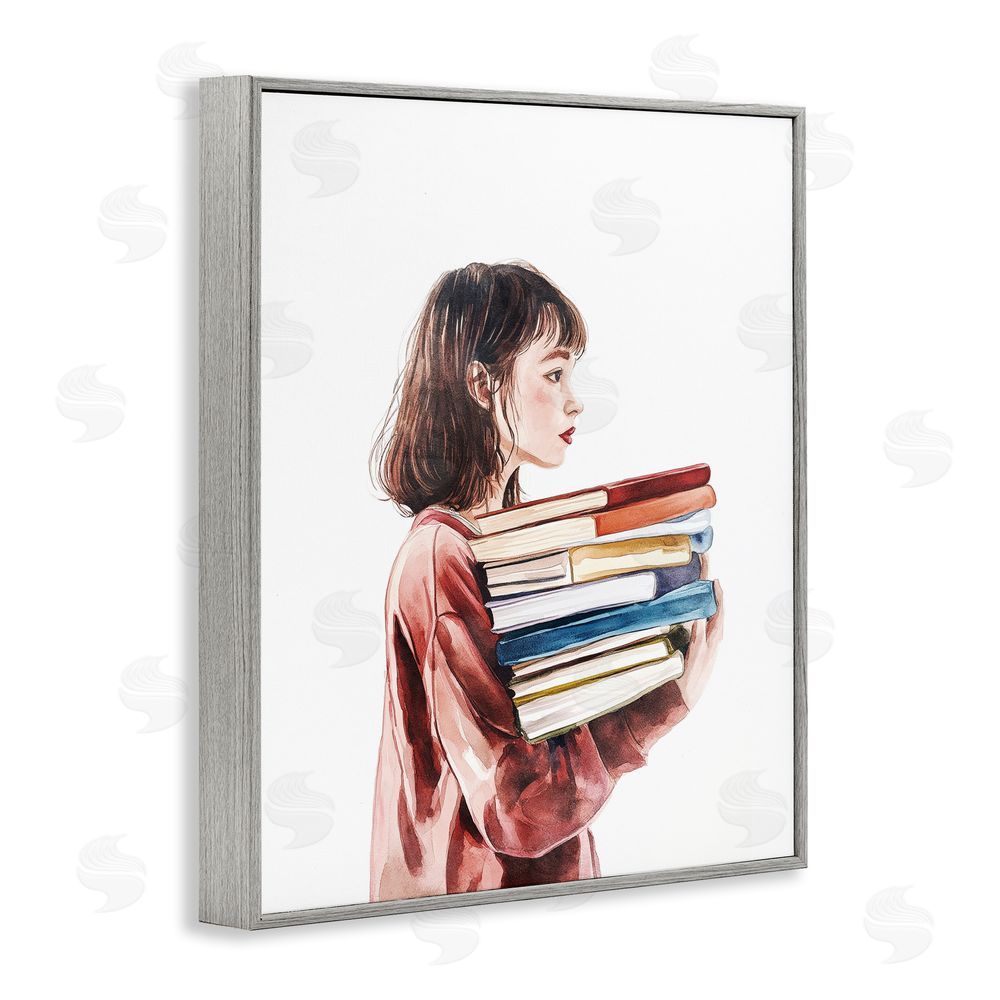 Svetlana Aleynikova The Book Bearer Girl Gray Framed Giclee Wall Art Print