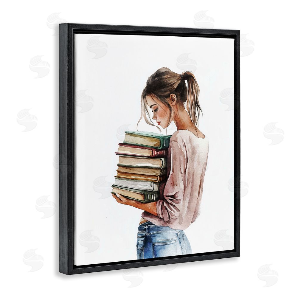 Svetlana Aleynikova Library Walk Girl Black Floating Frame Canvas Wall Art Print