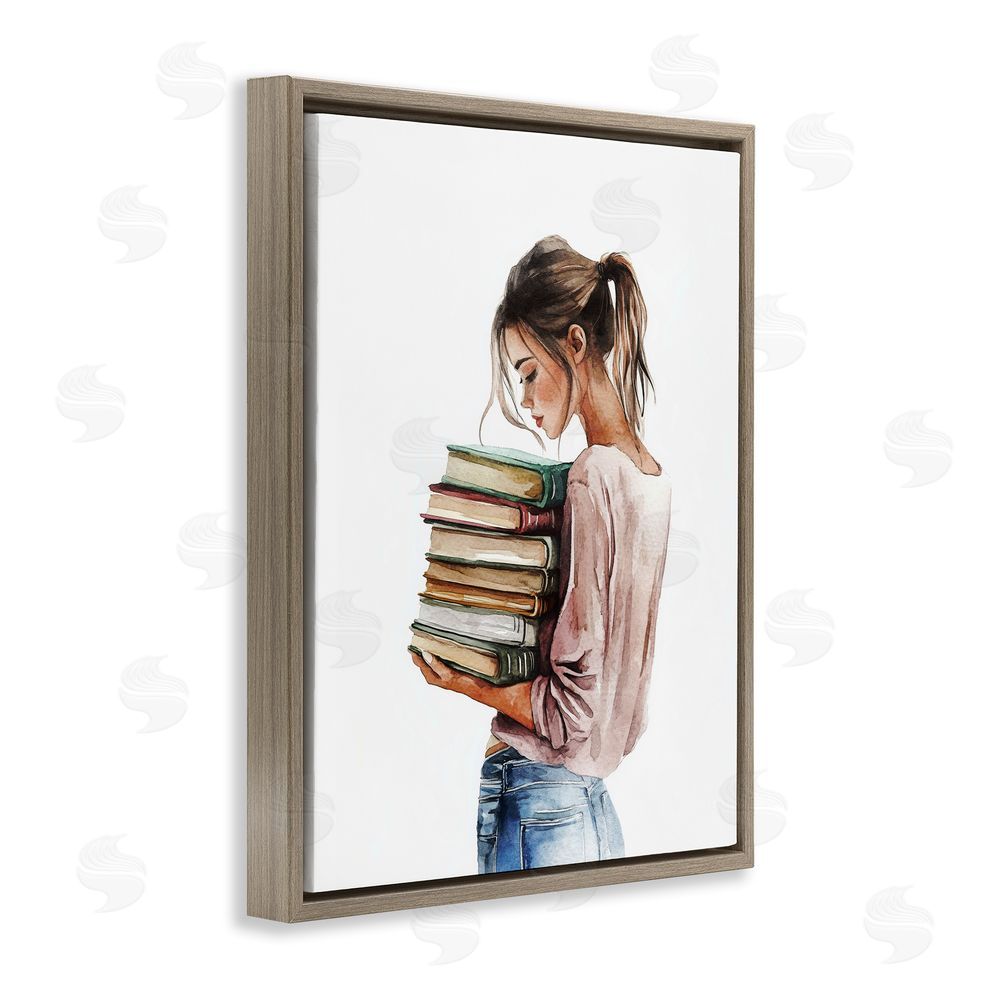 Svetlana Aleynikova Library Walk Girl Brown Floating Frame Canvas Wall Art Print