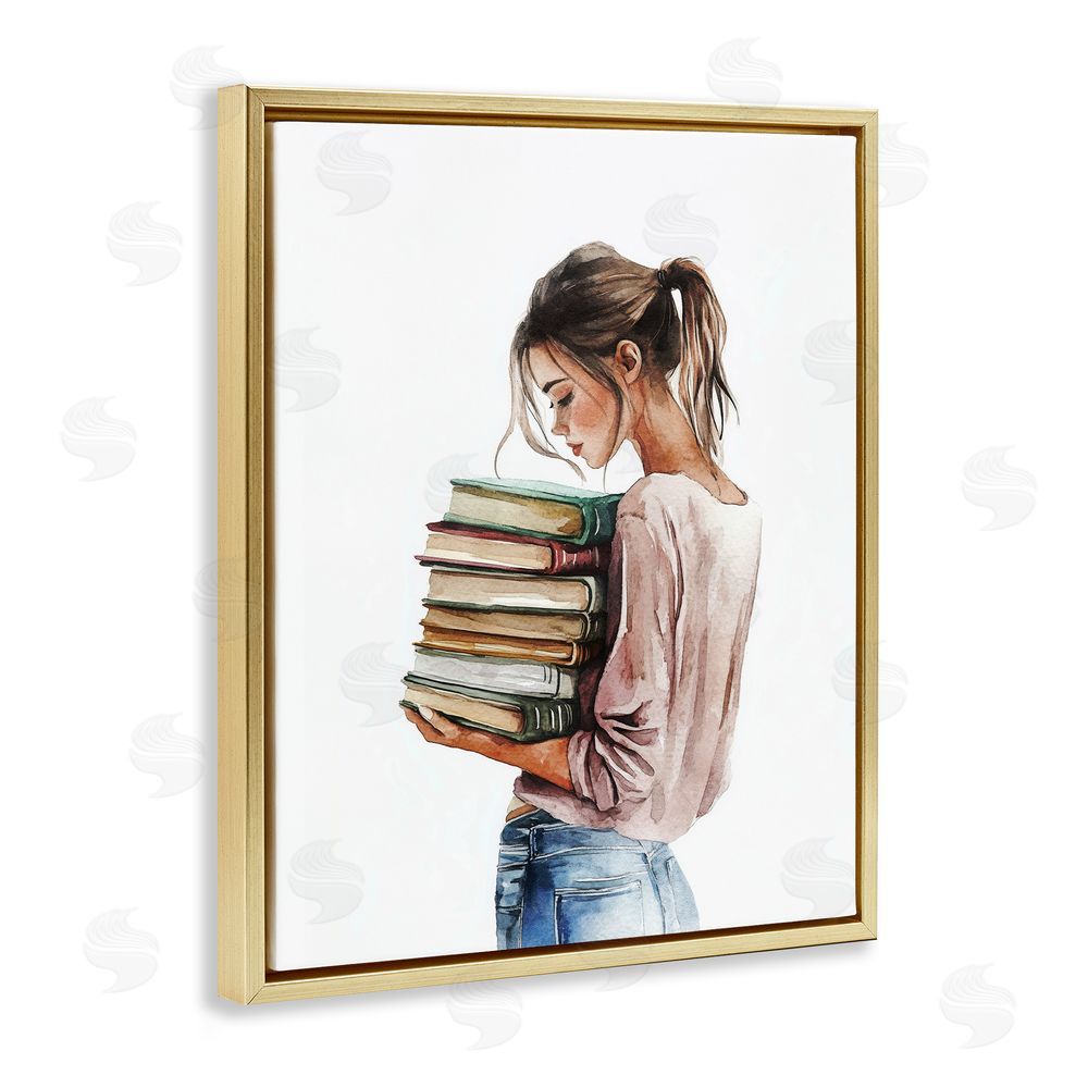 Svetlana Aleynikova Library Walk Girl Gold Floating Frame Canvas Wall Art Print