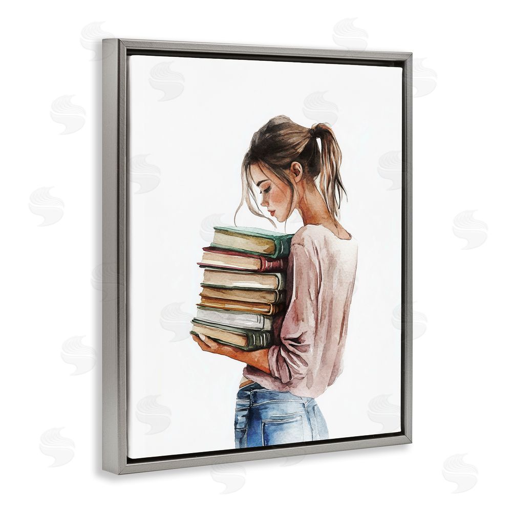 Svetlana Aleynikova Library Walk Girl Gray Floating Frame Canvas Wall Art Print