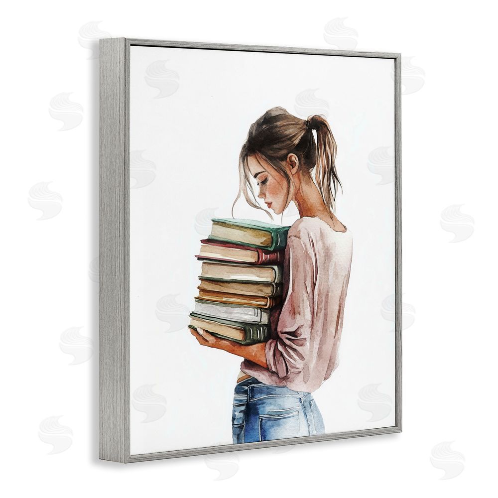 Svetlana Aleynikova Library Walk Girl Gray Framed Giclee Wall Art Print
