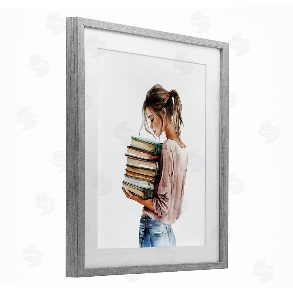 Svetlana Aleynikova Library Walk Girl Gray Framed Print Under Glass Wall Art