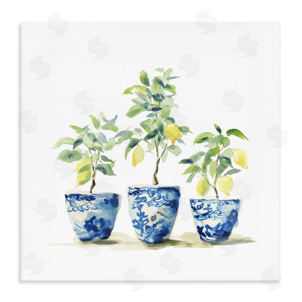 Svetlana Aleynikova Lemons In Blue Pots Stretched Canvas Wall Art Print