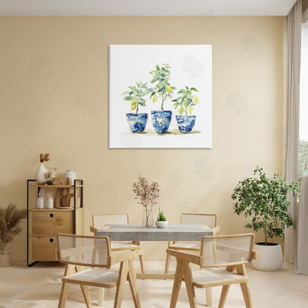 Svetlana Aleynikova Lemons In Blue Pots Canvas Wall Art Print in Room