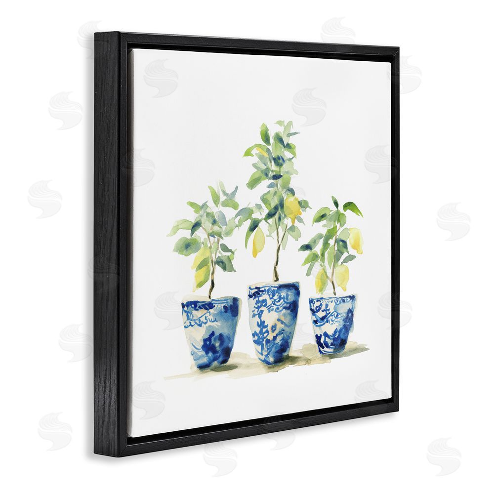 Svetlana Aleynikova Lemons In Blue Pots Black Floating Frame Canvas Wall Art Print
