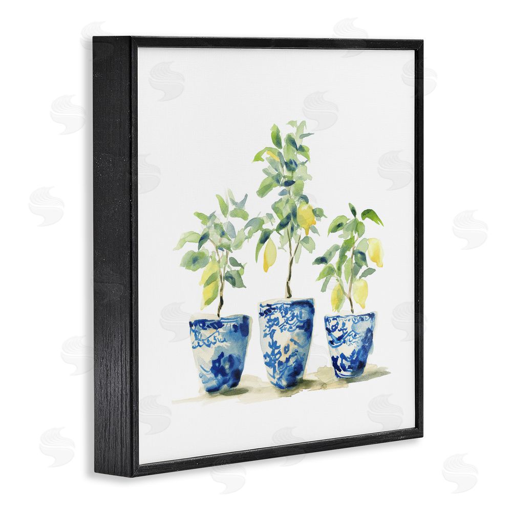 Svetlana Aleynikova Lemons In Blue Pots Black Framed Giclee Wall Art Print