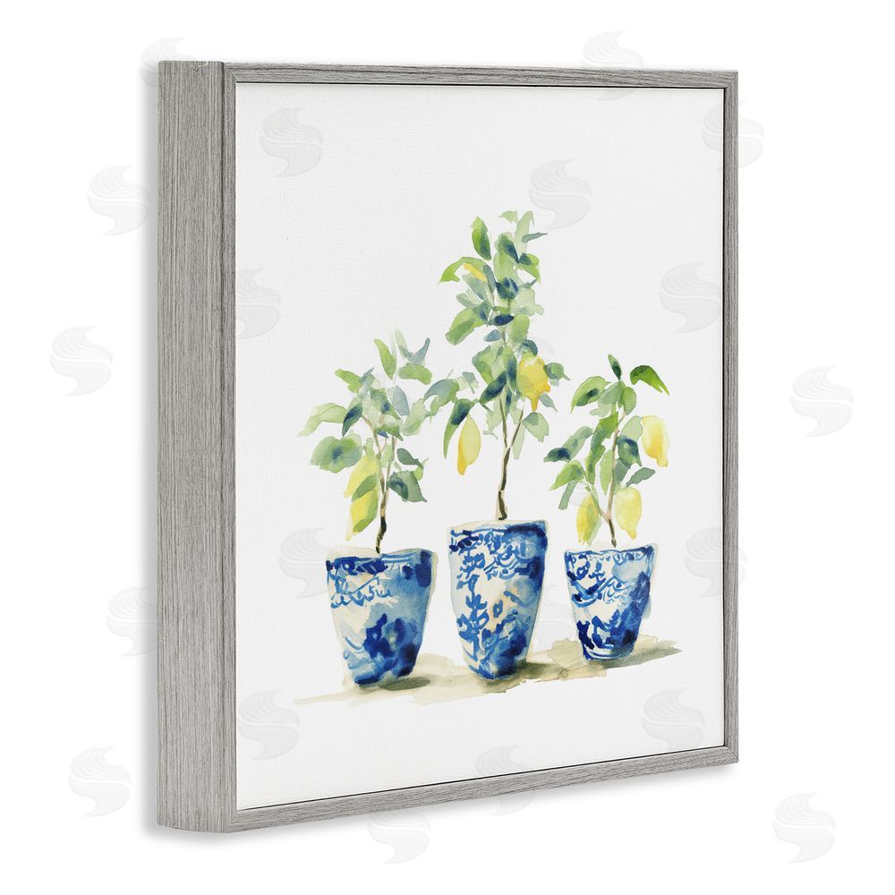 Svetlana Aleynikova Lemons In Blue Pots Gray Framed Giclee Wall Art Print