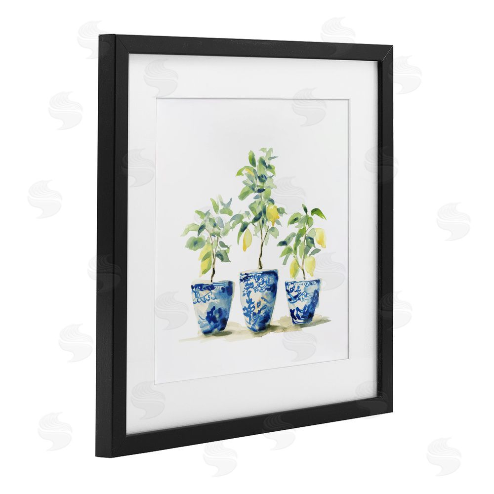 Svetlana Aleynikova Lemons In Blue Pots Black Framed Print Under Glass Wall Art