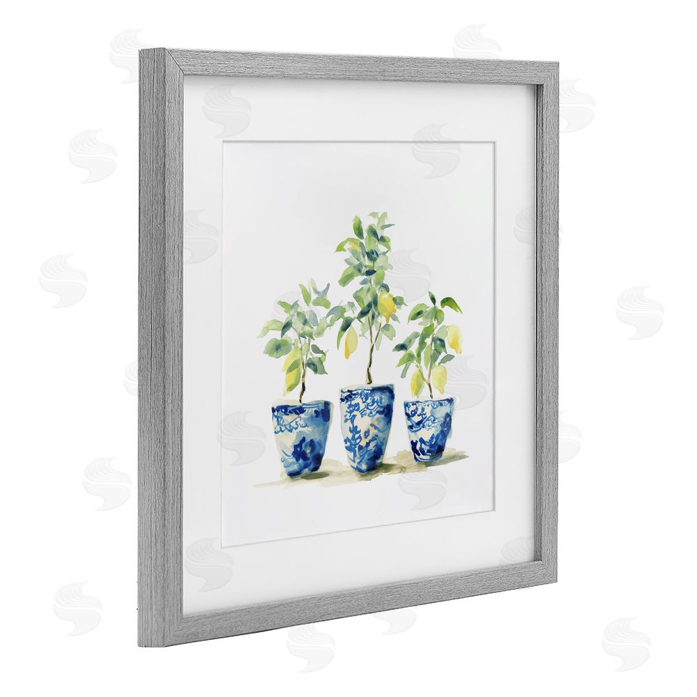 Svetlana Aleynikova Lemons In Blue Pots Gray Framed Print Under Glass Wall Art