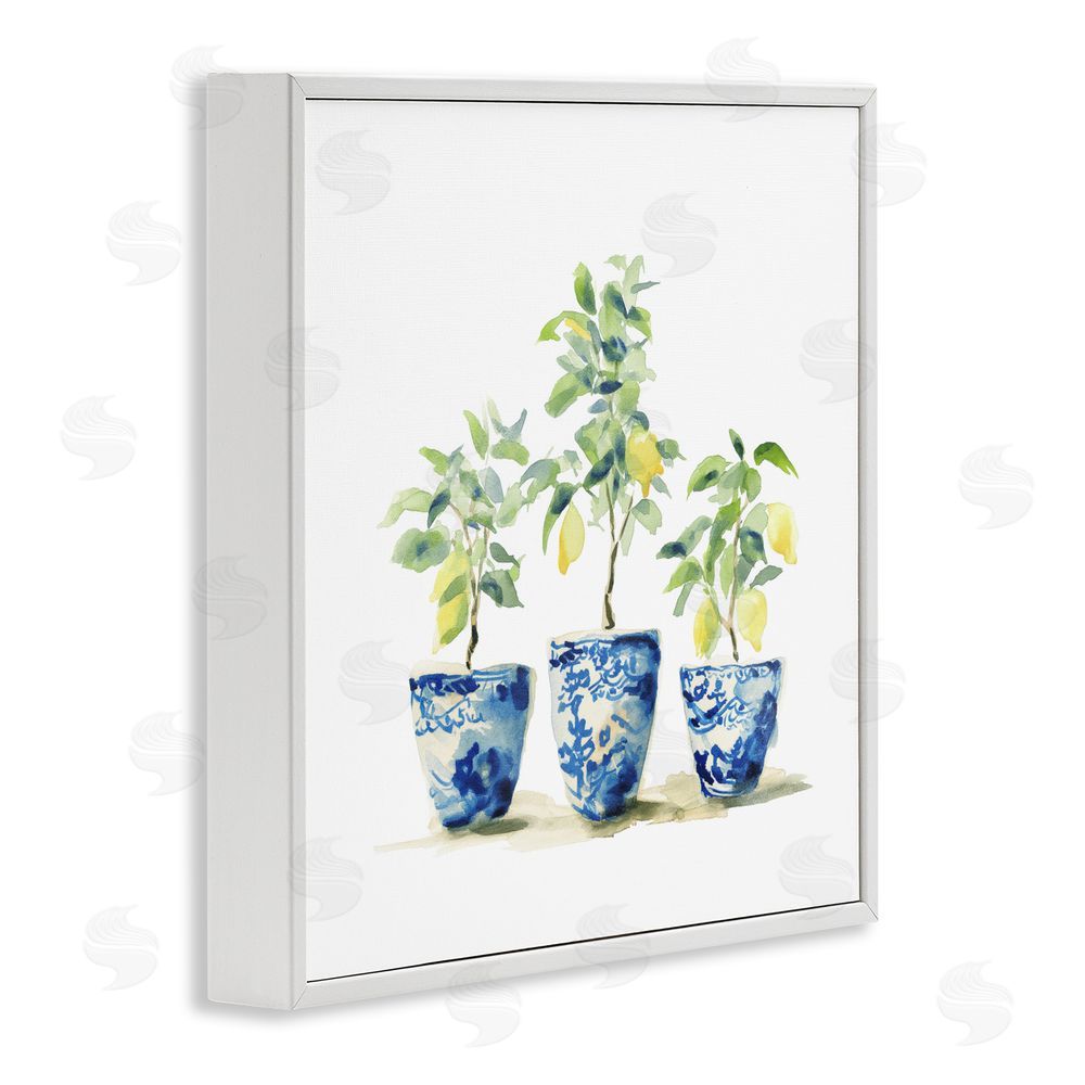 Svetlana Aleynikova Lemons In Blue Pots White Framed Giclee Wall Art Print