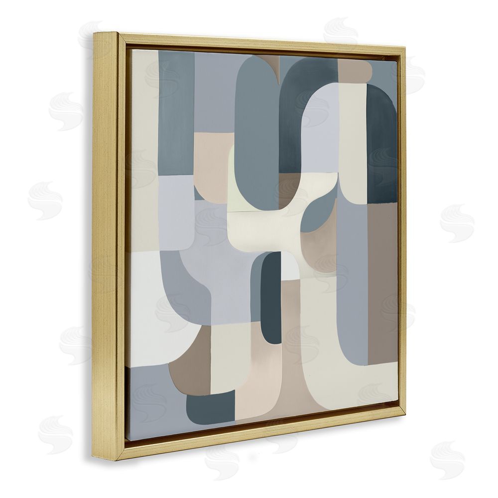 Annabelle Hall Bauhaus Blue Curves Gold Floating Frame Canvas Wall Art Print