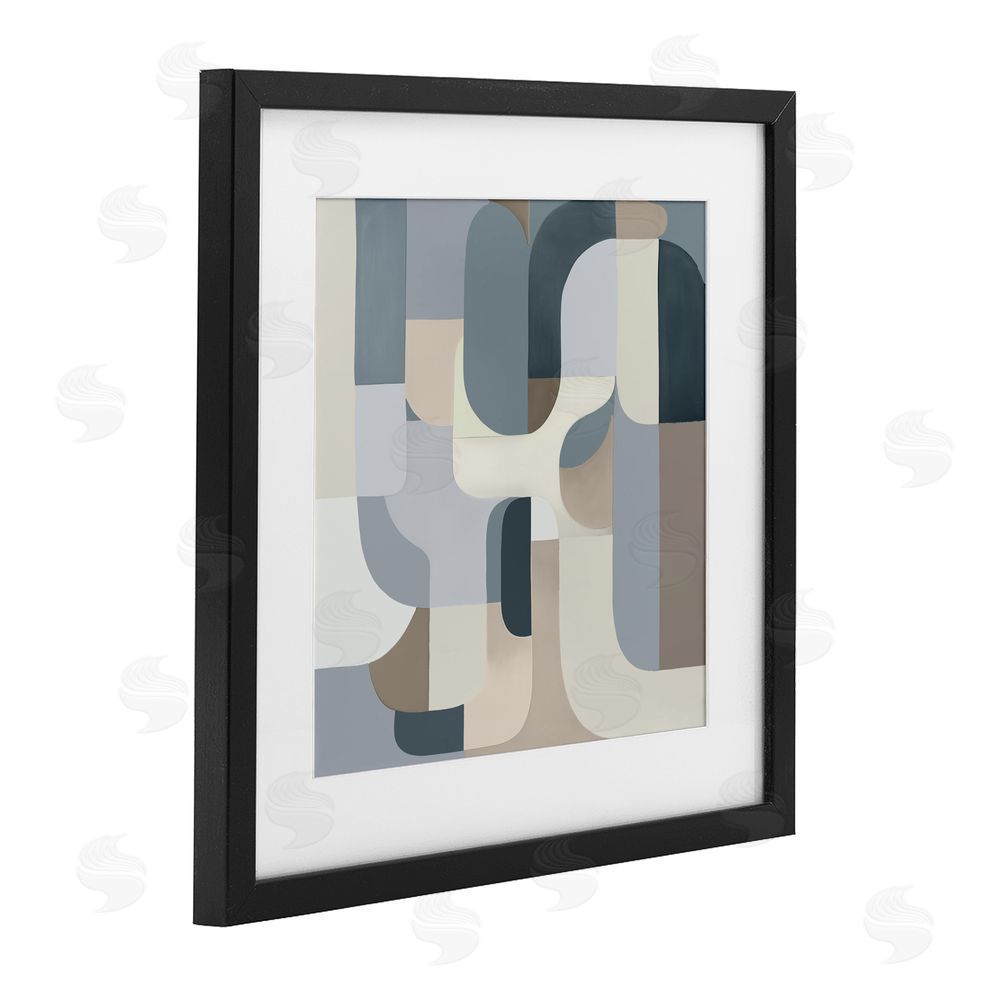 Annabelle Hall Bauhaus Blue Curves Black Framed Print Under Glass Wall Art