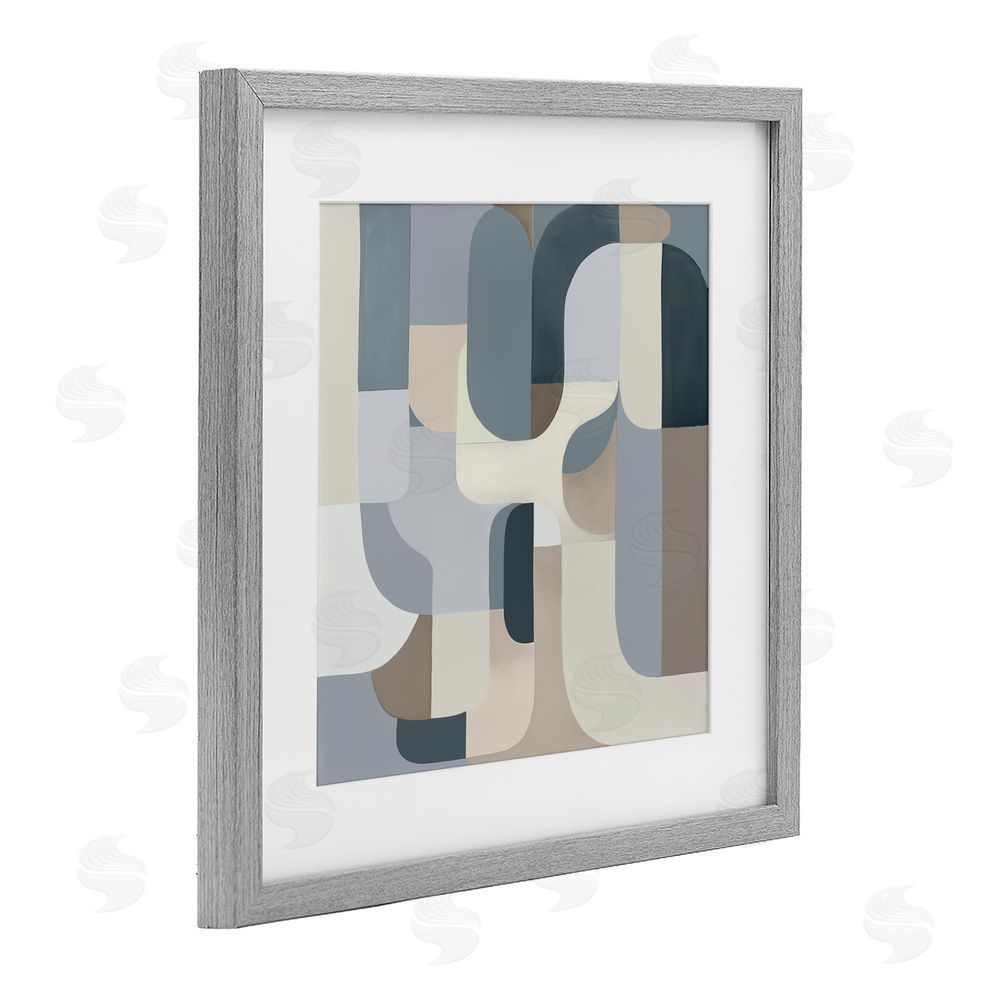 Annabelle Hall Bauhaus Blue Curves Gray Framed Print Under Glass Wall Art