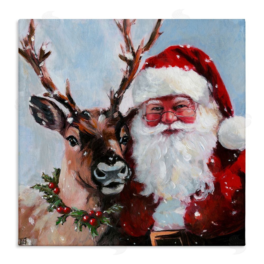 Sara Culpepper Rosy Cheeked Santa & Reindeer Canvas Wall Art Print