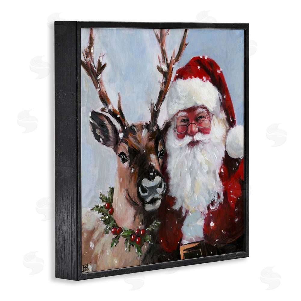 Sara Culpepper Rosy Cheeked Santa & Reindeer Black Framed Giclee Art Print