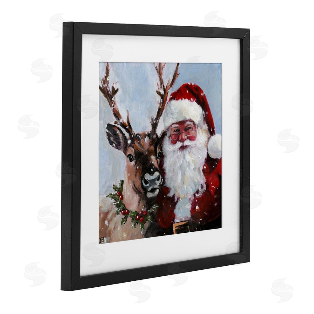 Sara Culpepper Rosy Cheeked Santa & Reindeer Black Framed Print Under Glass Art