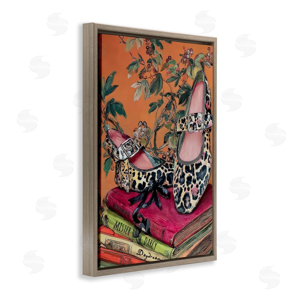 Annabelle Hall On My Feet Shoes & Books Brown Floating Frame Canvas Wall Art Print