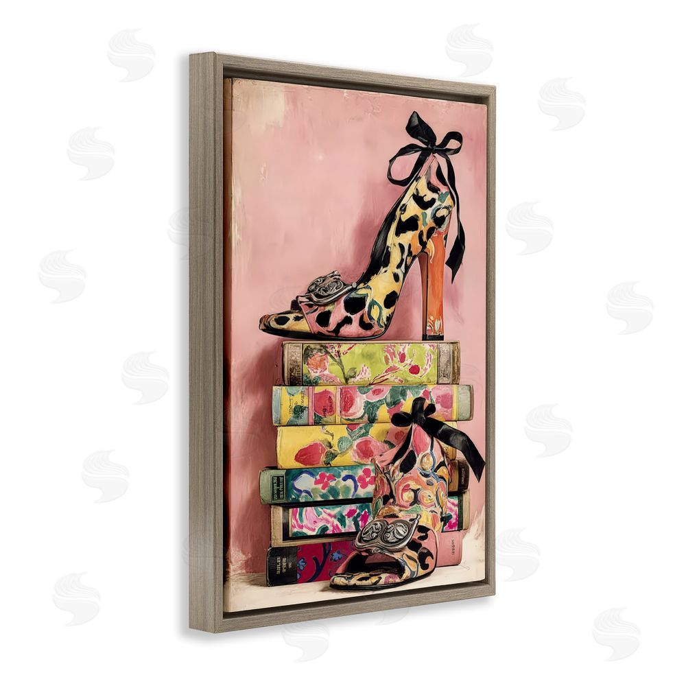 Annabelle Hall On My Feet Heels & Books Brown Floating Frame Canvas Wall Art Print