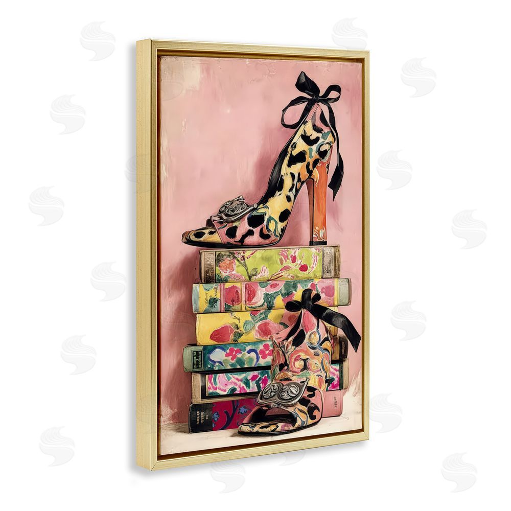 Annabelle Hall On My Feet Heels & Books Gold Floating Frame Canvas Wall Art Print