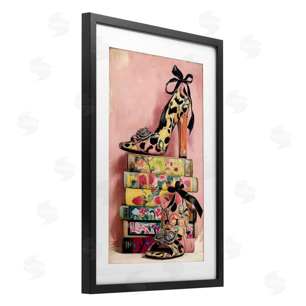 Annabelle Hall On My Feet Heels & Books Black Framed Print Under Glass Wall Art