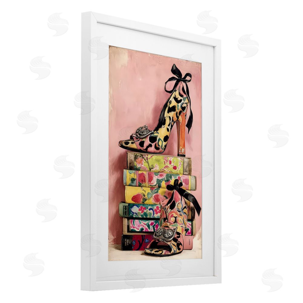Annabelle Hall On My Feet Heels & Books White Framed Print Under Glass Wall Art