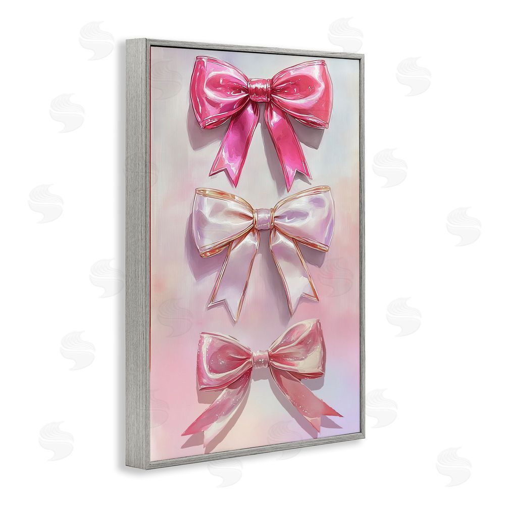 Annabelle Hall Blush And Satin Bows Gray Framed Giclee Wall Art Print