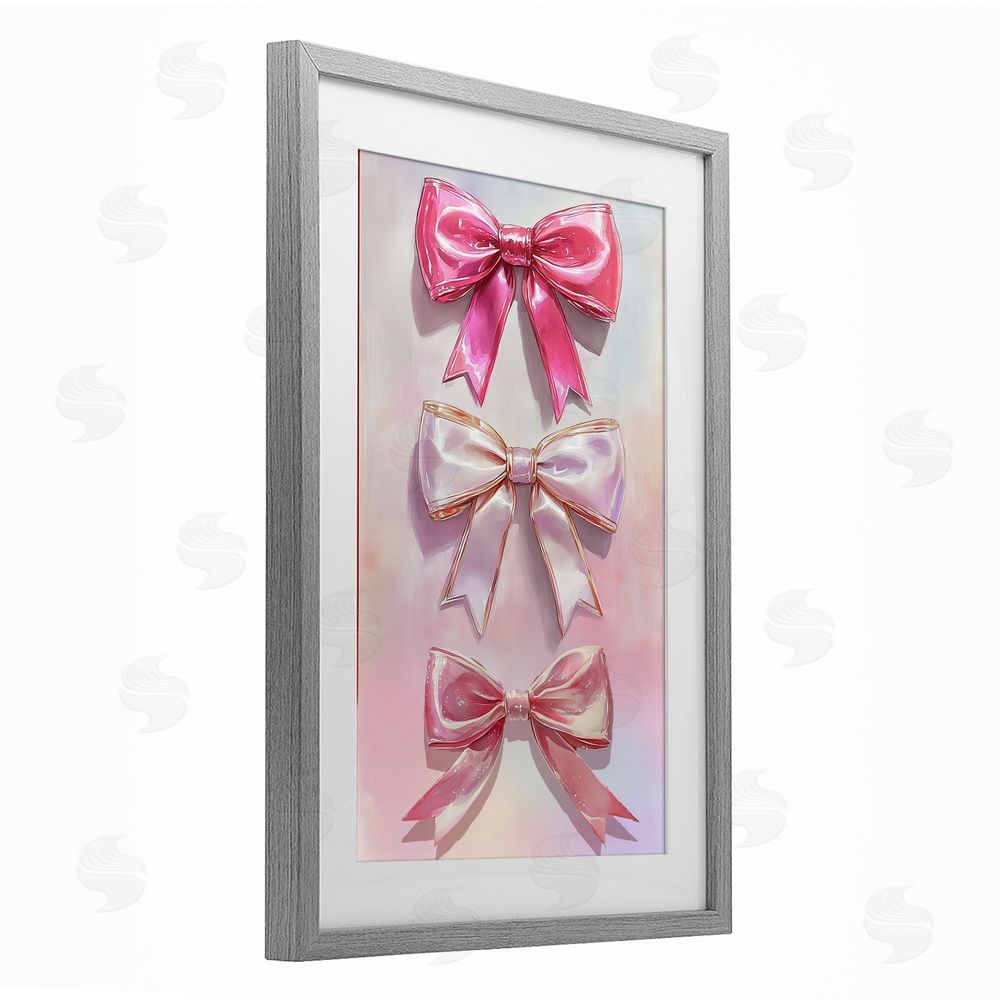 Annabelle Hall Blush And Satin Bows Gray Framed Print Under Glass Wall Art