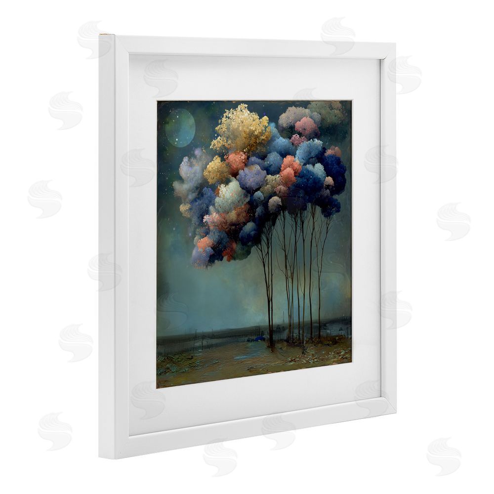 Annabelle Hall Dreamy Sky Trees Surrealism White Framed Print Under Glass Wall Art